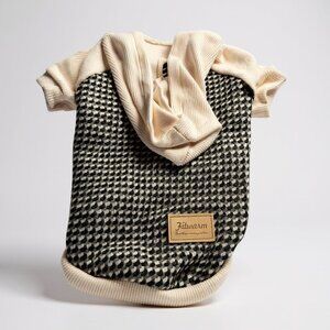 Fitwarm Dog Sweater Knit Hoodie Black & White Houndstooth Pattern